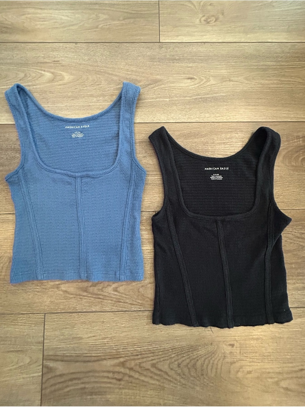 American Eagle Ribbed Fitted Tank Tops Blue Black Bundle Small
